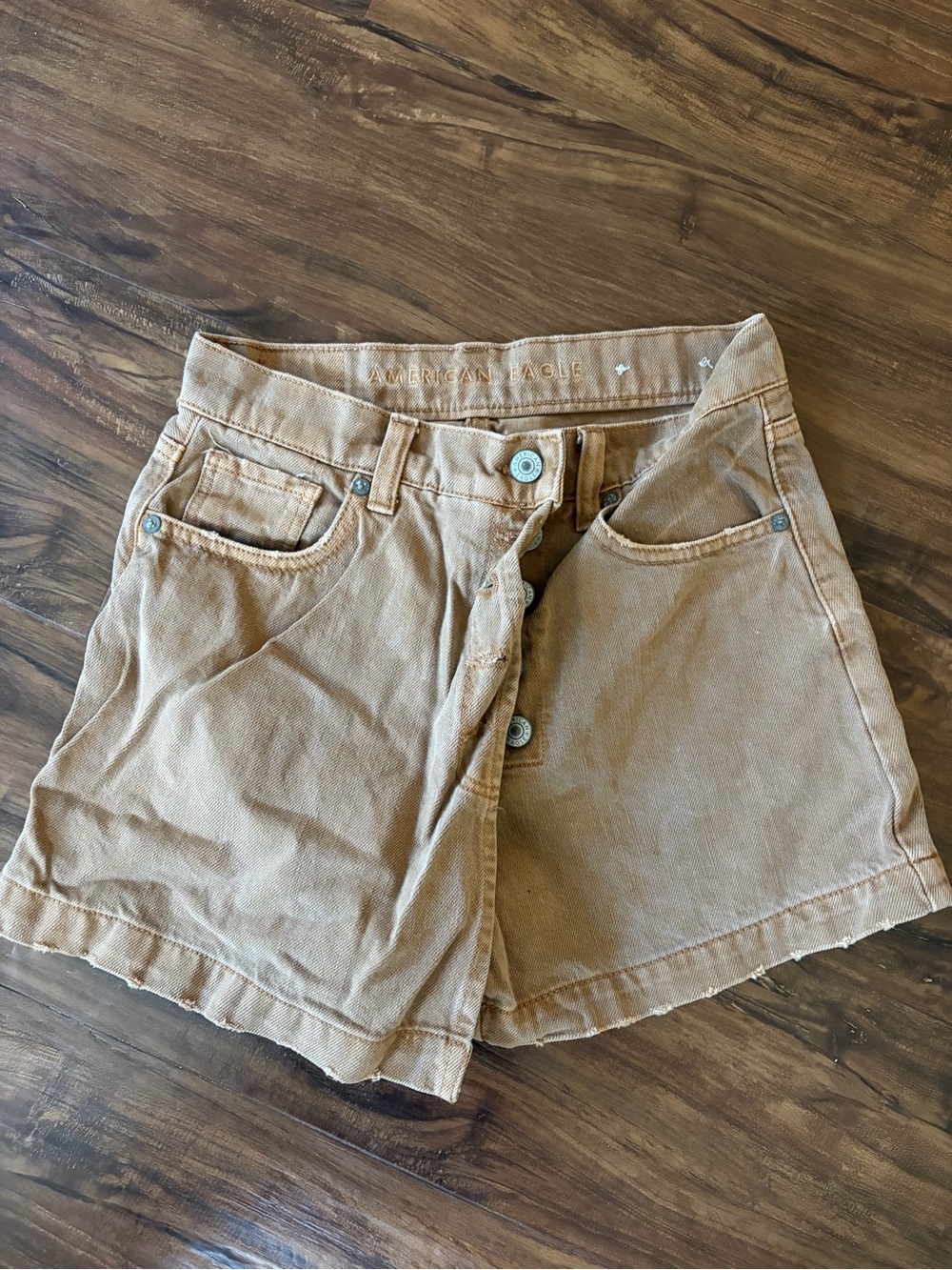 American Eagle Outfitters Tan Button-Front Denim Shorts